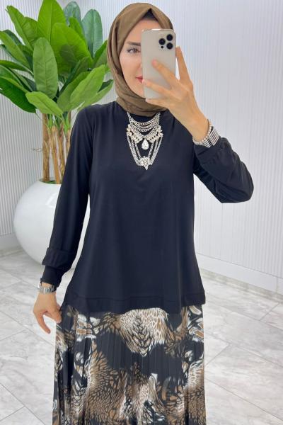 Siyah Gökyüzü Etek Takım Tesettür Giyim