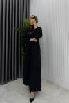 Siyah Hifa Piliseli Elbise Tesettür Giyim