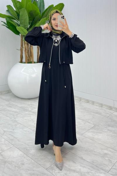 Siyah Jale Elbise Takım Tesettür Giyim
