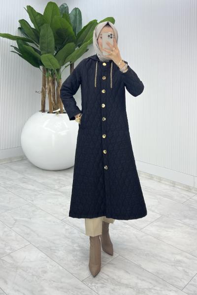 Siyah Leman Kapitone Mont Tesettür Giyim