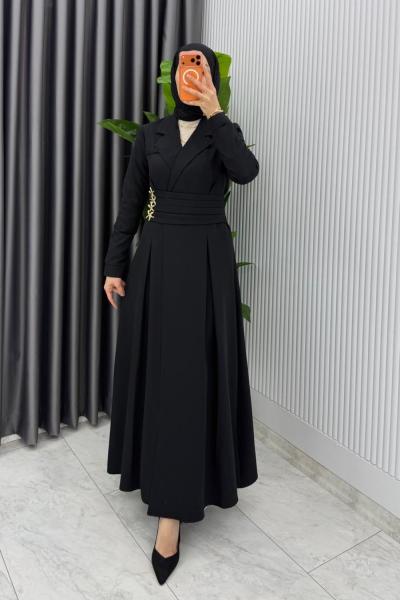 Siyah Premium Hülya Ferace Elbise Tesettür Giyim