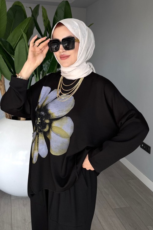 Siyah Premum Havai Oysho Takım Tesettür Giyim