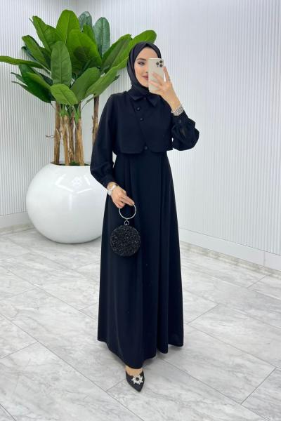 Siyah Sevgi Yelekli Elbise Takım Tesettür Giyim