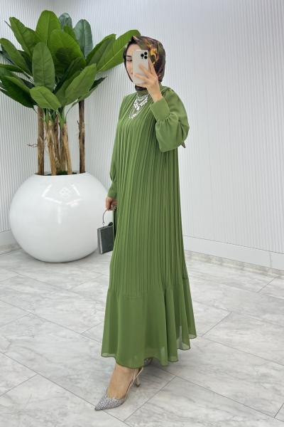 Yeşil Uçuş Uçuş Elbise Tesettür Giyim
