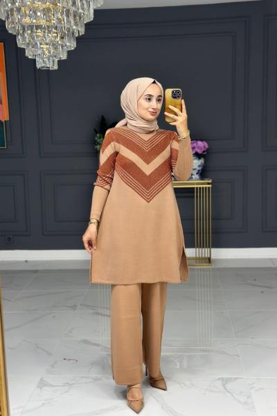 Ahlam şık triko takım - camel