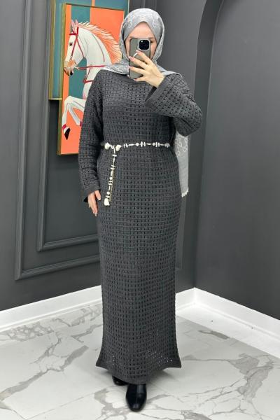 Astarlı Triko Elbise - Gri