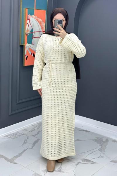 Astarlı Triko Elbise - Bej