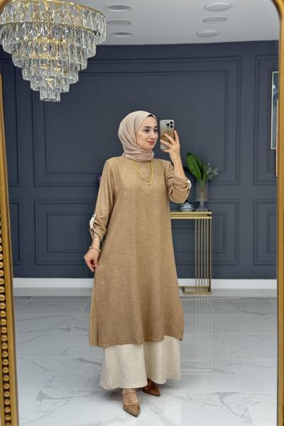 Billur elbise -camel