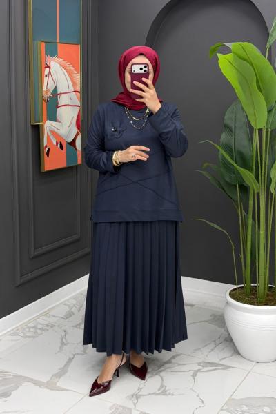 Çiçek Detaylı Etekli Takım - Gri