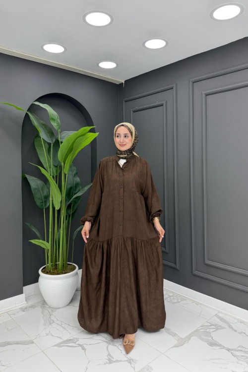 Gökçe Desenli Elbise-kahverengi