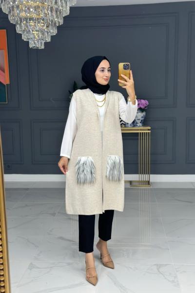 Mahide triko yelek - bej