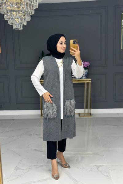 Mahide triko yelek - gri