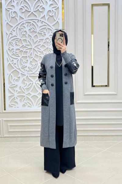 Çiçek Deri Triko Hırka