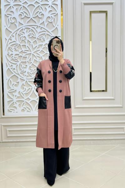 Çiçek Deri Triko Hırka