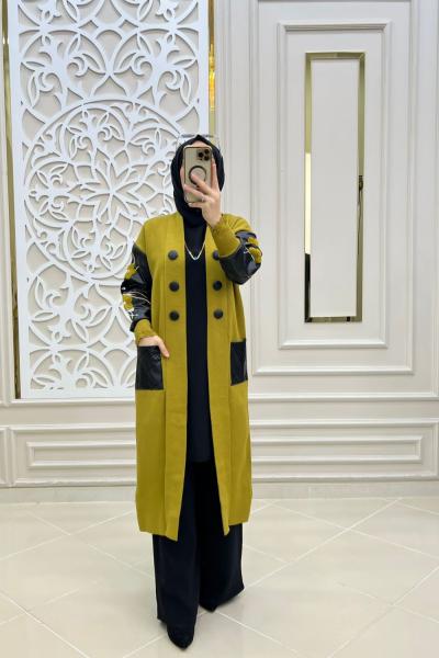 Çiçek Deri Triko Hırka