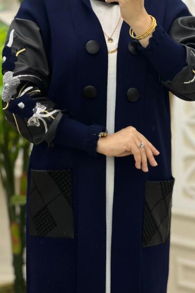 Çiçek Deri Triko Hırka