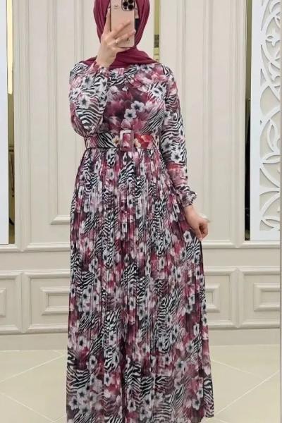 Çiçekli Zebra Elbise