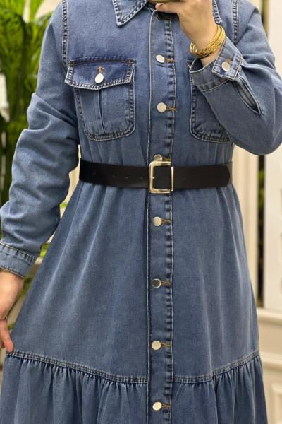 Esbap Fırfırlı Kot Elbise