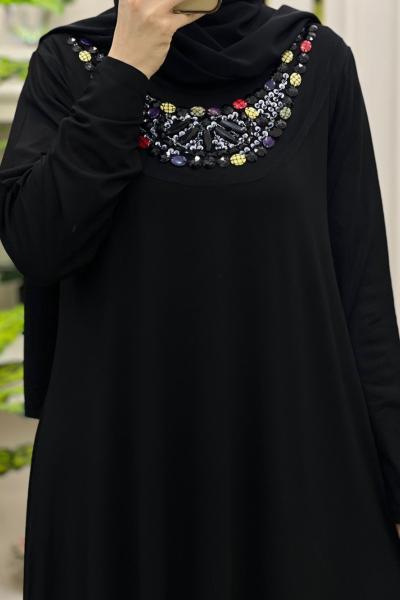 Penye Elbise Yakası Taşlı