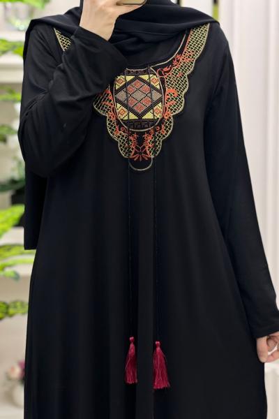 Penye Elbise Kırmızı Püsküllü