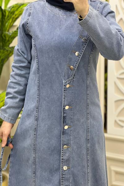 Su Boydan Düğmeli Kot Elbise