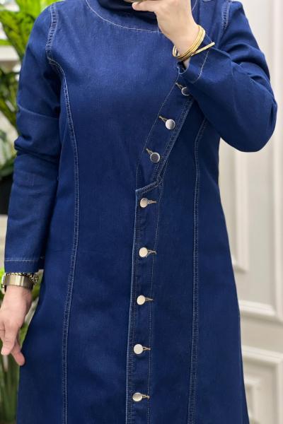 Su Boydan Düğmeli Kot Elbise