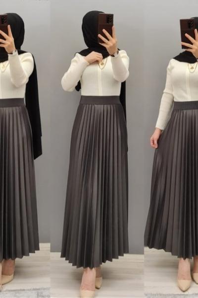 Yeni Model Deri Gorunumlu Etek