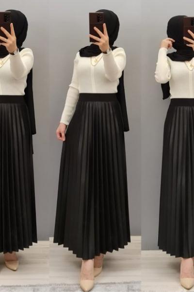 Yeni Model Deri Gorunumlu Etek