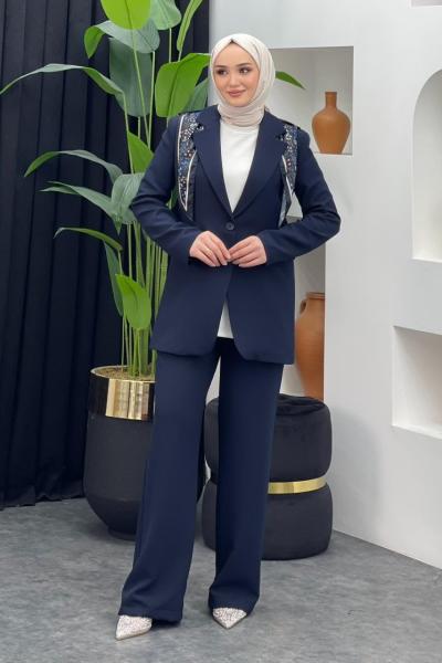 Fularlı Ceket Takım