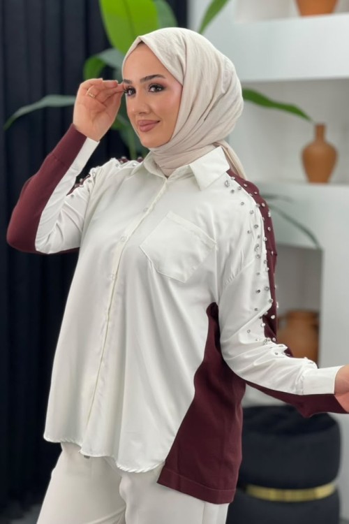 Taşlı Triko Detay Gömlek