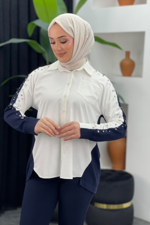 Taşlı Triko Detay Gömlek