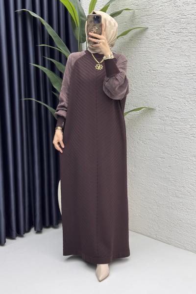 Afife Elbise Tesettür Giyim Kahverengi
