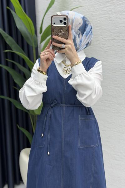 Afize Kot Jile Tesettür Giyim Mavi