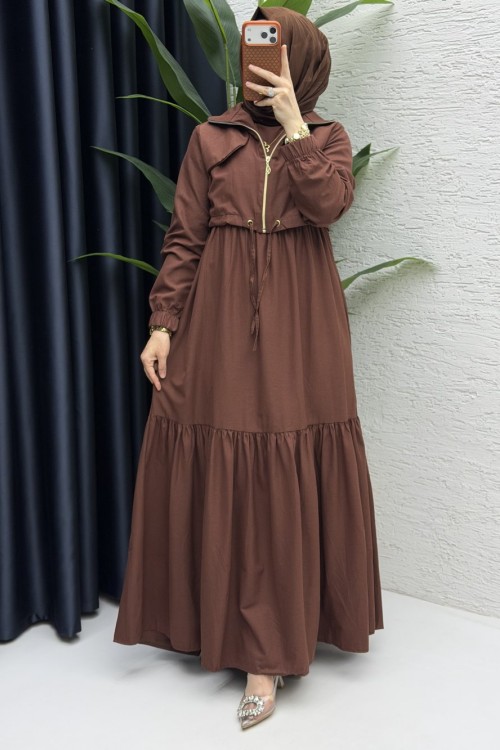 Alya Elbise Takım Tesettür Giyim Kahve