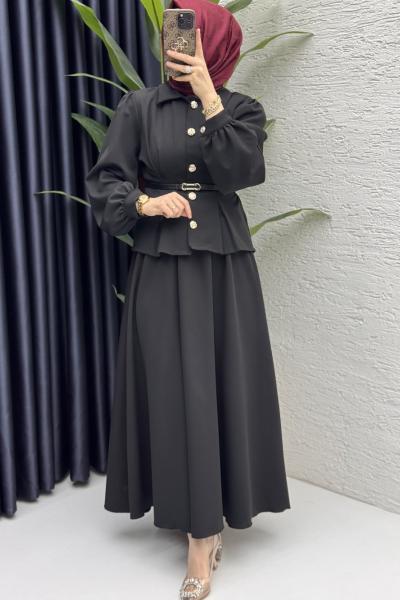 Bihter Etekli Takım Tesettür Giyim  Siyah