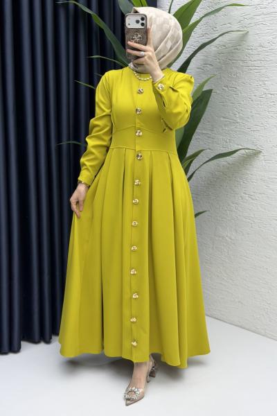 Gülru Elbise Tesettür Giyim Yağ Yeşili