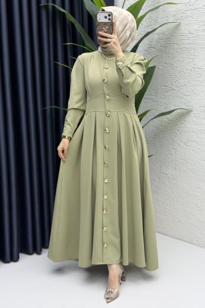 Gülru Elbise Tesettür Giyim Açık Haki