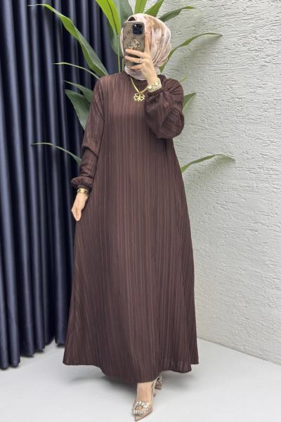 Hare Elbise Tesettür Giyim  Kahverengi
