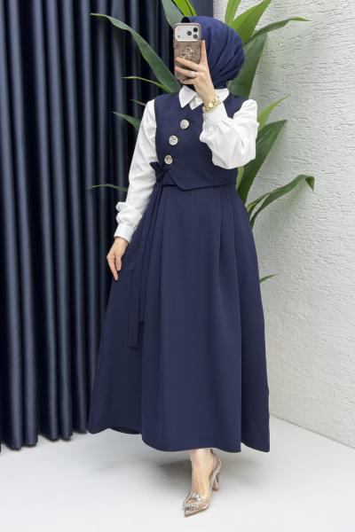 Lalezar Etekli Takım Tesettür Giyim  Lacivert