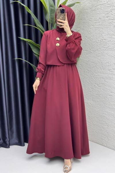 Leyza Elbise Tesettür Giyim  Bordo
