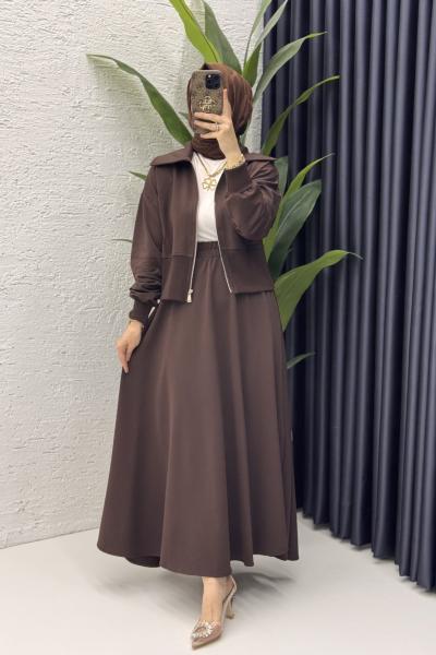 Liyan Etekli Takım Kahverengi