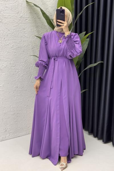 Mihra Abaya Takım Tesettür Giyim Lila