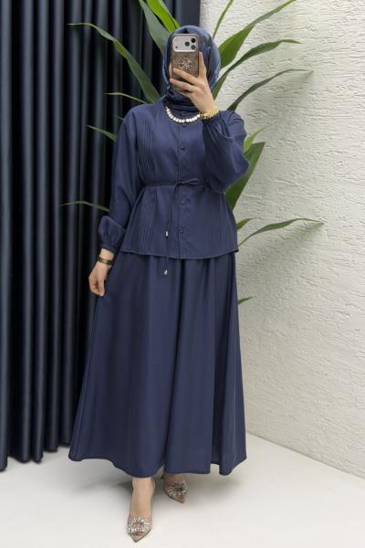 Nagehan Etekli Takım Tesettür Giyim  Lacivert