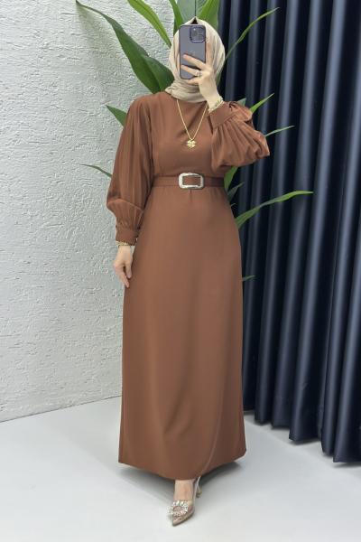 Narin Tesettür Elbise Kahverengi