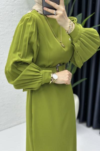 Narin Tesettür Elbise Yağ Yeşili