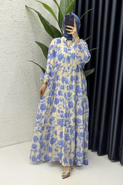 Nergis Elbise Tesettür Giyim Mavi