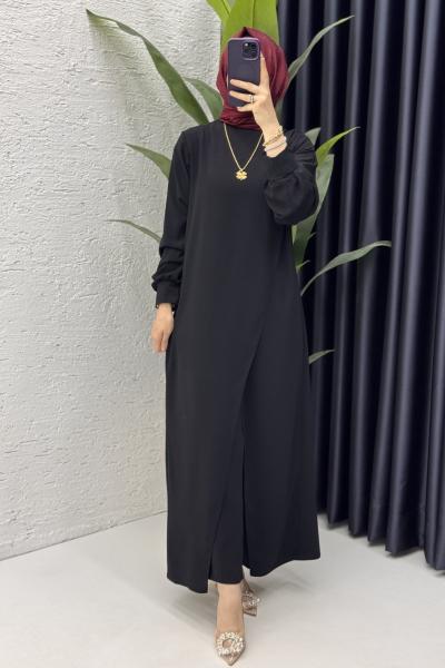 Neslişah Pantalonlu Takım Tesettür Giyim  Siyah