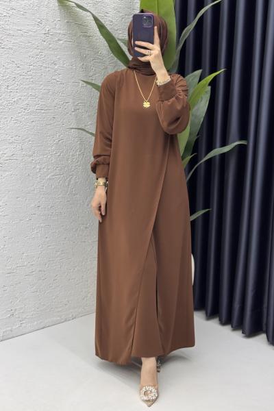 Neslişah Pantalonlu Takım Tesettür Giyim  Kahverengi