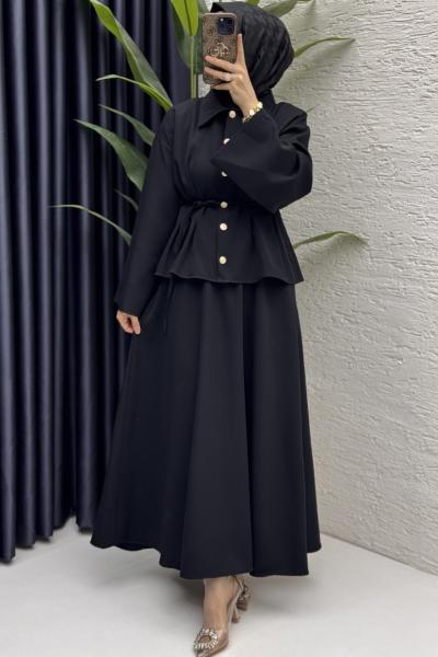 Nihal Etekli Takım Tesettür Giyim Siyah