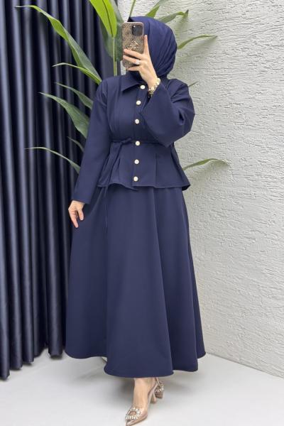 Nihal Etekli Takım Tesettür Giyim Lacivert